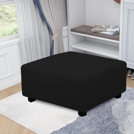 Easy-Going Stretch Square Ottoman Cover 40x40x15 inch Folding Storage Stool Furniture Protector Soft Rectangle slipcover with Elastic Bottom Black