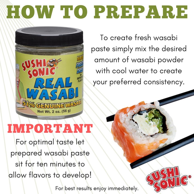Sushi Sonic 51% Real Wasabi Powder, for Sushi, Sashimi, Snack