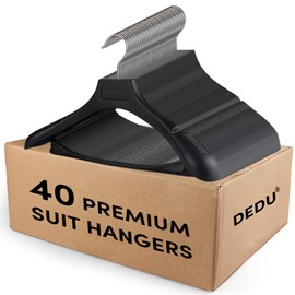 DEDU Suit Hangers for Men 40 Pack, Black Coat Hangers Extra Wide Non Slip Width 17.7", Thick Plastic with Pants Bar & Metal Hook