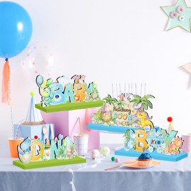 4Pcs Dinosaur Party Decorations Dinosaur Baby Shower Decorations Wooden Table Centerpieces Dino Themed Hatching Soon Baby Shower Decorations Dinosaur Baby Shower Wooden Sign for Baby Shower