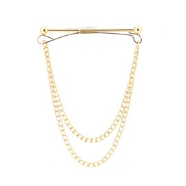 Men Tie Pins Shirt Collar Pin Double Chains Tassel 18K Gold Silver Black Brass Collar Bar Tie Stick Pin Suit Accessories Wedding Business Gift, Metal, unknow