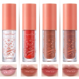 Leogony 4PCS Lip Gloss Sets for Teenage Girls, Moisturizing Lipgloss Set for Women Girls Teen, Lipstick Lip Oil Gift Set Bonus LIp Mask