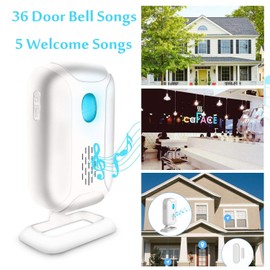 GREENCYCLE Wireless Door Open Chime (Operating Range - 918FT,36 Chime Tunes,4 Volume Levels,LED Flashing Light) 1 Magnetic Door Alarm Sensor, 1 Receiver Battery Operated