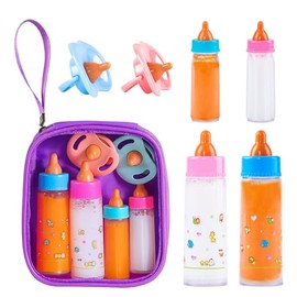 SCOM Accesorios de Biberón para Muñeca Bebé - 6 Piezas Juguetes de Biberón, Leche y Jugo que Desaparecen Mágicamente, Conjunto de Juego de Simulación con Chupetes Regalo para Niños Morado