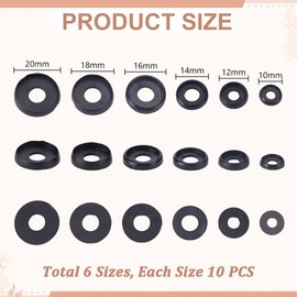 AHANDMAKER 60Pcs Plastic Eyes Washers 6 Styles 10/12/14/16/18/20mm Safety Eyes Backs for Eyes and Noses Doll Accessories Stuffed Animals Amigurumis Crochet Bears Doll Making, Black