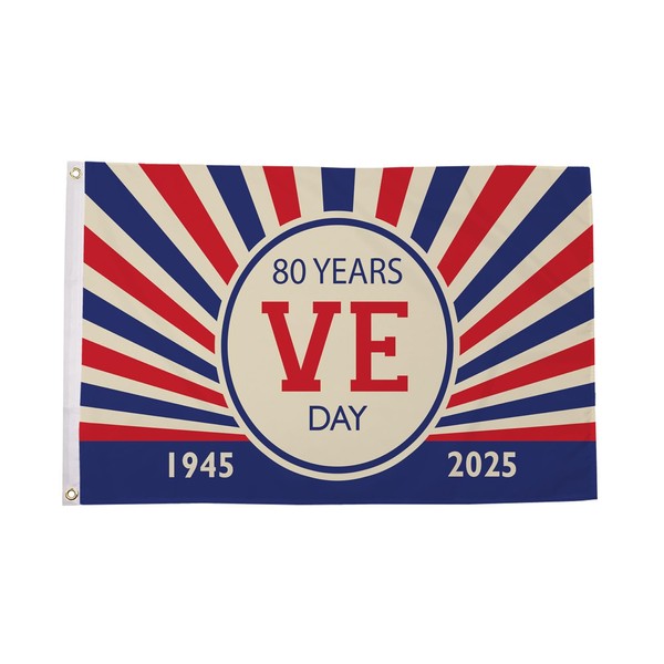 VE Day 2025 Woven Polyester Flag with Eyelets, 3 Sizes