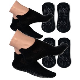 Kuuupiii Women's Yoga Stretch Socks with Anti-Slip Socks, 100% Cotton, Non Slip Socks, Ankle Socks, Set of 2 Pairs, Black 2 Pair Set