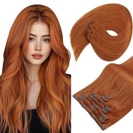 Sunny Hair Clip in Hair Extensions Straight Human Hair Clip in Extensions Remy Clip in Hair Extensions Real Human Hair Extensions Clip ins Full Head Copper Brown 24inch