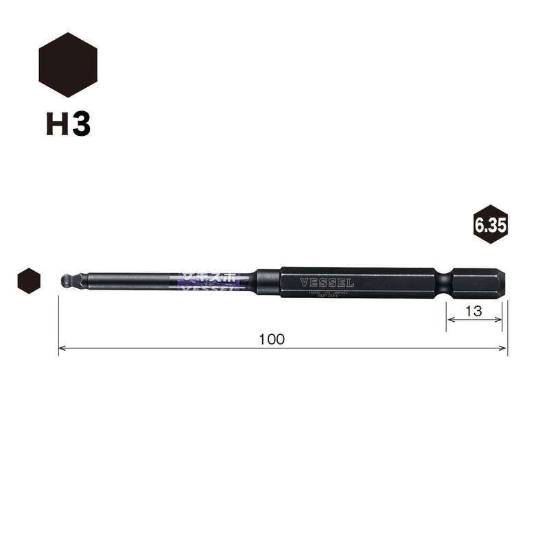 VESSEL SS16BP3010 Stepered Bit Ball Point 3 x 100 Opposite
