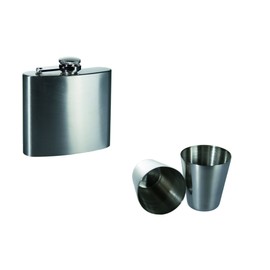 OOTB Flask with 2 Cups, Metal, Silver, 2 x 9 x 10 cm