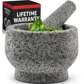PriorityChef Large Mortar and Pestle Set, Heavy Duty Natural Granite, Make Fresh Guacamole at Home, Solid Stone Grinder Bowl, Herb Crusher, Spice Grinder, 2 Cup Size, Unpolished Grey
