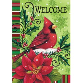 Welcome Red Cardinal Winter Christmas Decorative 28" x 40" Outdoor House Flag