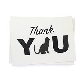 Cat Thank You Greeting Notecard Handmade 5x7 card black cat silhouette single card with envelope blank inside