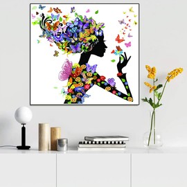 WOWDECOR Cross Stitch Kits for Adults Beginners Pre Printed, Colourful Butterfly Flowers Lady 11ct Stamped Advanced DIY Embroidery Kit with Pattern