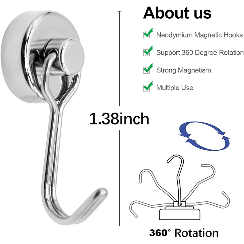 XOPOZON 4 Pack Magnetic Hooks, Pull Extra Strong Neodymium Magnet