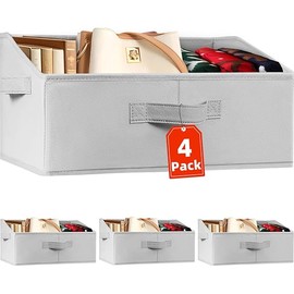 Criusia 4 Pack Large Closet Shelf Organizer Bins with Handles - Fabric Trapezoid Storage Baskets for Clothes, Towel, Blanket, Purse, Hats