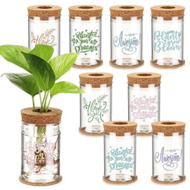 Baderke 9 Packs Thank You Teacher Gift Plastic Plant Propagation Vase Set Desktop Plastic Planter Vase with Cork Mats for Colleague Employee Indoor Plants Office Table Home Decor Gifts(Morandi Colors)