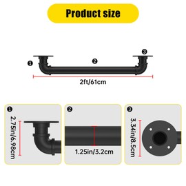 OKAYAUTO 2FT Industrial Staircase Handrail,Staircase handrail for Outdoor and Indoor Stairs Loft Porch HandRail (2Feet) Steps Black Iron Pipe.