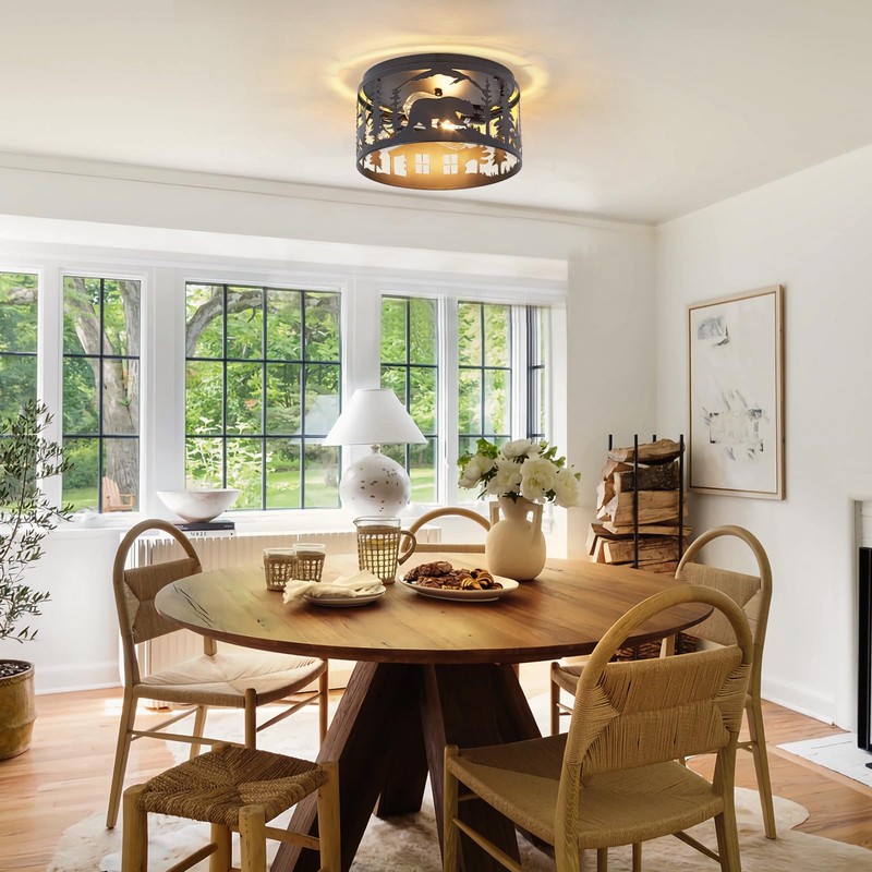 Monaxon Rustic Flush Mount Ceiling Light - 2-Light Metal Fixture