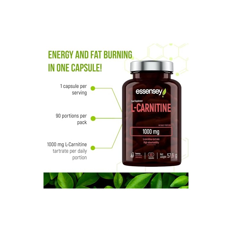 Essensey L-Carnitine 1000mg - 90 Capsules | High Absorption Form