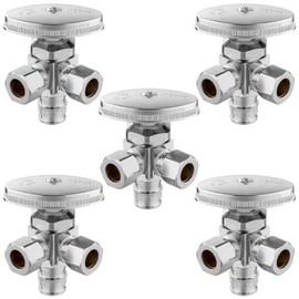 5-PCs HeSun Multi Turn PEX-A Angle Stop Valve, 1/2" PEX-A x 3/8" OD Comp x 3/8" OD Comp, 3-Way Dual Compression Outlet Angle Stop, ASTM F1960