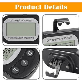 Digital Frigerator Thermometer 4 Pack, Waterproof Fridge and Freezer Thermometer, Thermometer Refrigerator with Large LCD Screen, Stand and Magnetic Back for Room Kitchen