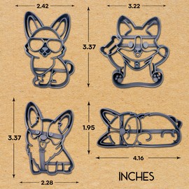 Moose Goods Corgi Cookie Cutters - Set of 4 Dog Cookie Cutter for Baking, Pembroke Welsh Corgi Shape - Cookie & Biscuit Cutter with Stamp, Kid-Friendly & Food-Safe Material - Assorted Sizes, Silver