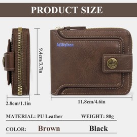 AdiStylinno Men's Vintage PU Leather Multi-Card Slim Wallet with 8 Card Slots and Coin Pocket Large Capacity Button Credit Card Holder Wallet with Zip, brown, Classic