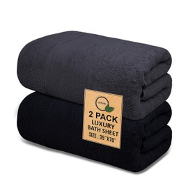 Softolle 100% Cotton Luxury Bath Sheets - 35" x 70" - 600 GSM Cotton Towels for Bathroom - Set of 2 Super Soft, Highly Absorbent Bath Sheet (Grey/Black, Bath Sheets (35”x70”) Pack of 2)