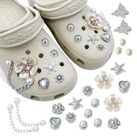Shoe Charms for Crocs Charms, 26 Pcs Crystal Diamond Crocs Accessories, Bling Crocs Accessories for Clog Sandal, Butterfly pearl Shoes Decoration Charms Jewelry for Women Girls Birthday Party Gifts
