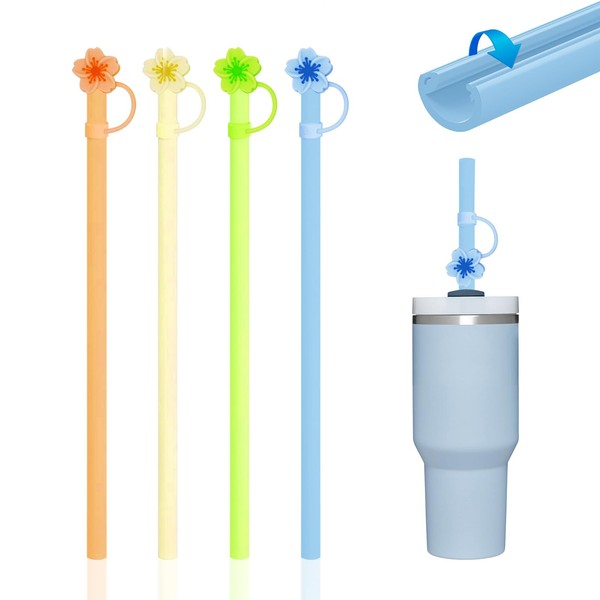 Christmas Reusable Silicone Drinking Straws with Cover Flower Toppers Accessories