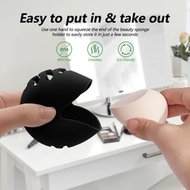TIKIUKI Makeup Sponge Holder,Travel Make up Sponges Organizer,Silicone Shatterproof Make Up Sponge Case,Breathable makeup sponge case, suitable for business or travel(Black)