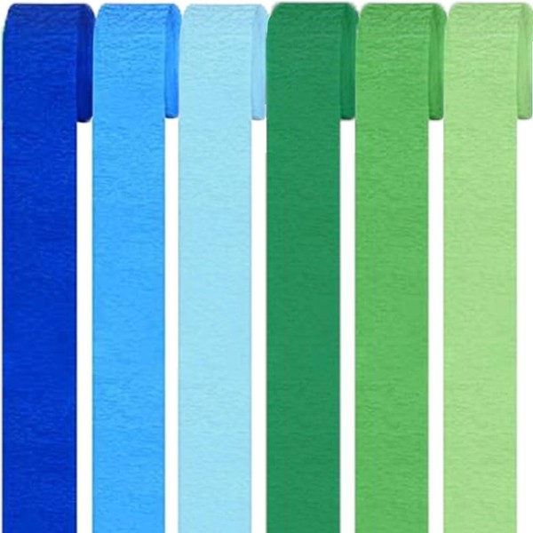 6 Rolls Crepe Paper Streamers, Blue+Green Crepe Paper Roll Streamer,