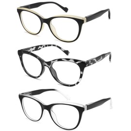 Cyangander 3-Pack Blue Light Blocking Reading Glasses for Women Spring Hinge, Full Frame Cat Eye Readers(+2.5x Magnification Strength )