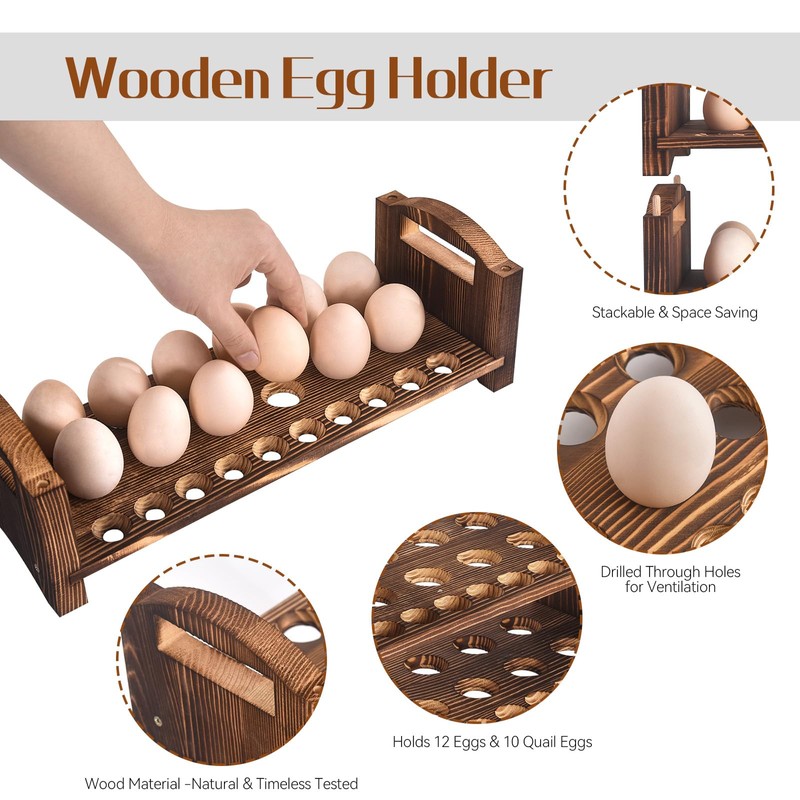 Wooden Egg Holder 3 Layer Fresh Egg Rack Holders Countertop