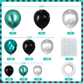 Chrome Teal Balloons Garland Arch Kit, Turquoise Silver Black Balloons Kit for Birthday Party, Baby Shower, Wedding Decoration