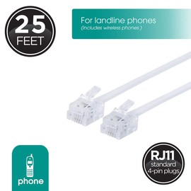 Power Gear Telephone Line Cord, 25 Feet, Phone Cord, Modular Jack Ends, Works for Phone, Modem or Fax Machine, for Use in Home or Office, White, 76119