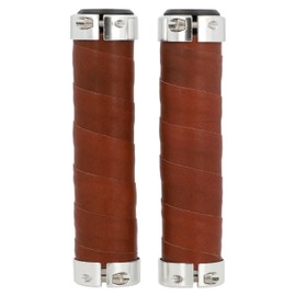 Gusti Maximilian S. Leather Handlebar Grip Bicycle Grip Brown Leather Metal Ring Smooth