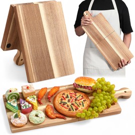 Briwooody Large Acacia Charcuterie Board Wood Charcuterie Boards with Handles Foldable Travel Wooden Serving Cheese Boards for Party Food Appetizers Housewarming Gift Meat Party(31.5 x 8.7inch)