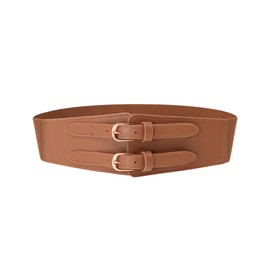 Women Wide Elastic Waist Belt - 2.4inch Wide Stretchy Belt Vintage Cinch Belts for Dress (S(25-38inch), Brown)