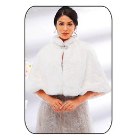 Flimire Women's Faux Fur Shawl and Wrap Bridal Wedding Stole Shrug Winter Fur Scarf Wrap for Brides and Bridesmaids(White)
