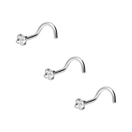 PIERCINGLINE Set of 3 925 Sterling Silver Nose Piercing | Crystal | Piercing Nose Stud | Set Selection, Silver