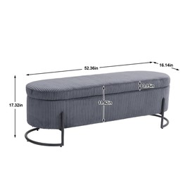 JIJIWANG 52.36" Storage Bench Ottoman End of Bed Bench Bedroom Bench, Upholstered Fabric Oval Window Bench with Safety Hinge, Flipping Lid Entryway Footrest for Living Room & Bedroom(Dark Gray)