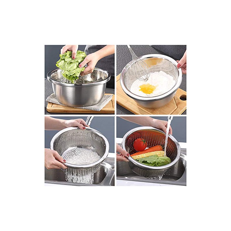 Stainless Steel Colander and Bowl Set, Kitchen Strainer, Pasta Strainer,