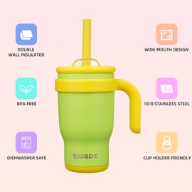 BJPKPK 14 OZ Insulated Travel Tumbler with Handle and Straw, Stainless Steel Water Bottle, Double Wall Vacuum Insulated Mug, for Work, Car, Travel, Green