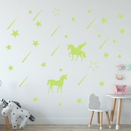 3 Pieces Glow in The Dark Unicorn Wall Decals Luminous Starry Unicorn Star Meteor Wall Stickers Decor Art Paste
