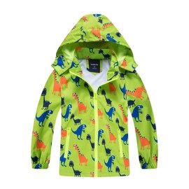 IjnUhb Waterproof Hooded Jacket for Boys Girls,Kids Raincoats Outdoor Windbreaker Dinosaur Rain Jacket (Green,5T)