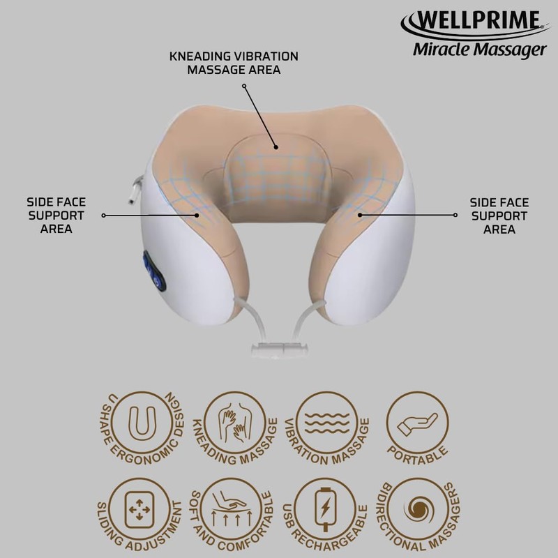 Wellprime Neck Massager Miracle Massager, 3 Modes, Vibration + Massage,