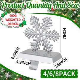 OCTERIC 4Pcs Christmas Snowflake Stocking Holders, Snowflake with Diamond Stocking Hanger Mantel Weighted Heavy Metal Stocking Hook Stand with Non-Slip Strips for Tables Window Fireplace Home Decor