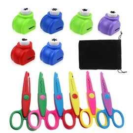 ZJRung Children's Craft Scissors Set of 6 Colourful Safety Zigzag Scissors, Various Paper Punch Children's Set Mini Paper Punch for Children DIY Scrapbook Photo Album Craft